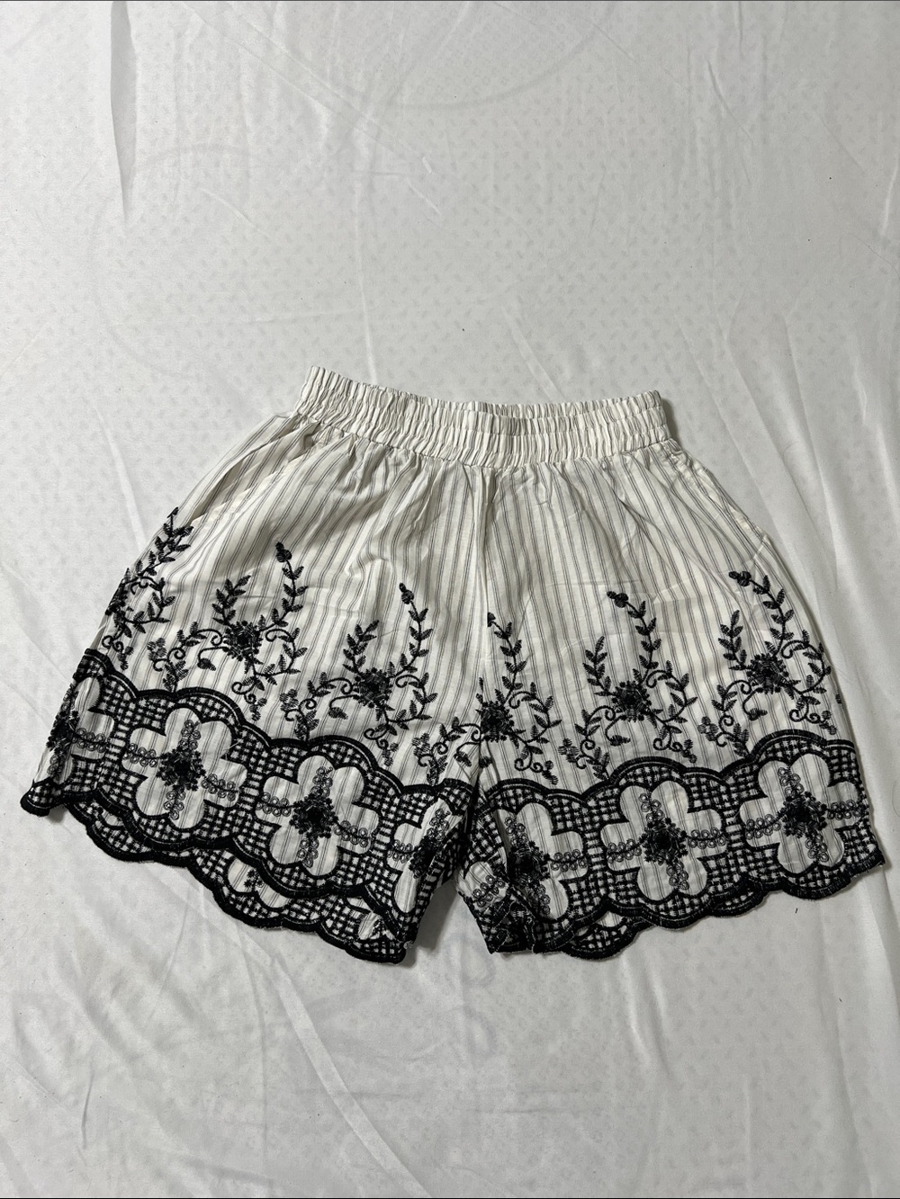 Sleeveless Embroidered Two-Piece Set - White with Black Floral Trim - Picture 3 of 5
